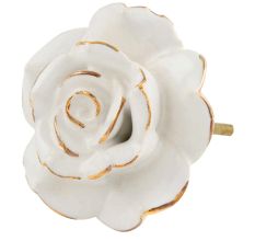 White Golden Rose Ceramic Cabinet Knobs